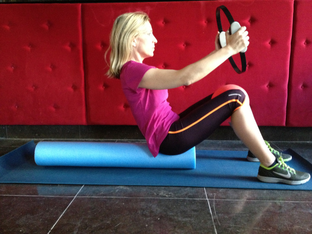 Roll down on foam roller, Image taken by Tiffany Pritchard at Bermondsey Square Hotel